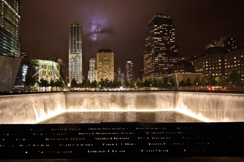 9/11 Memorial at night